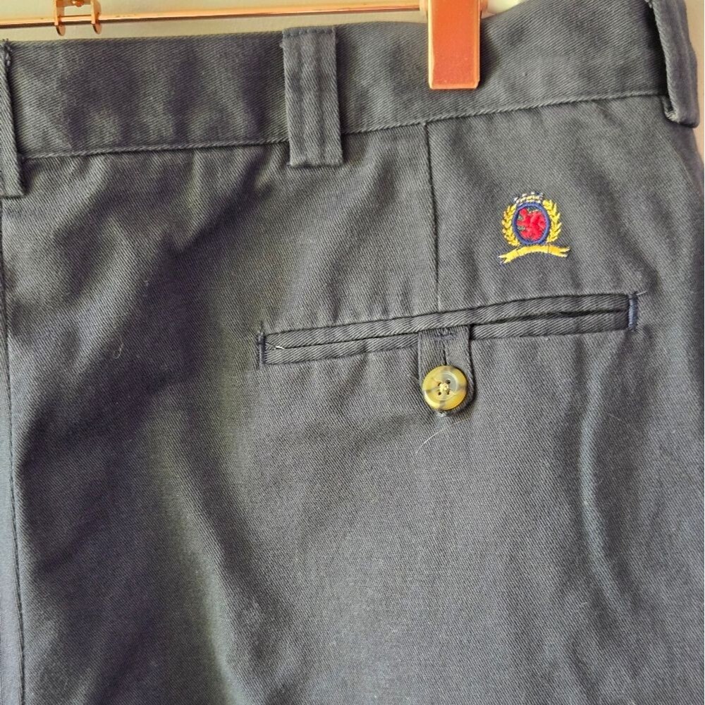 🔥 VINTAGE 90s Tommy Hilfiger Crest Logo Chinos - Navy Pleated Aesthetic 34x30 - Picture 4 of 12